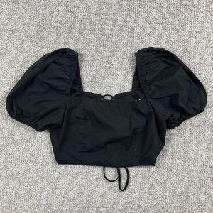 Altard State Blouse Womens Medium Black Puff Sleeve Crop Top Corset Back Goth